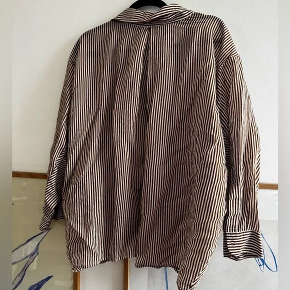 Zara Brown Striped Button Down Shirt - Picture 2 of 2